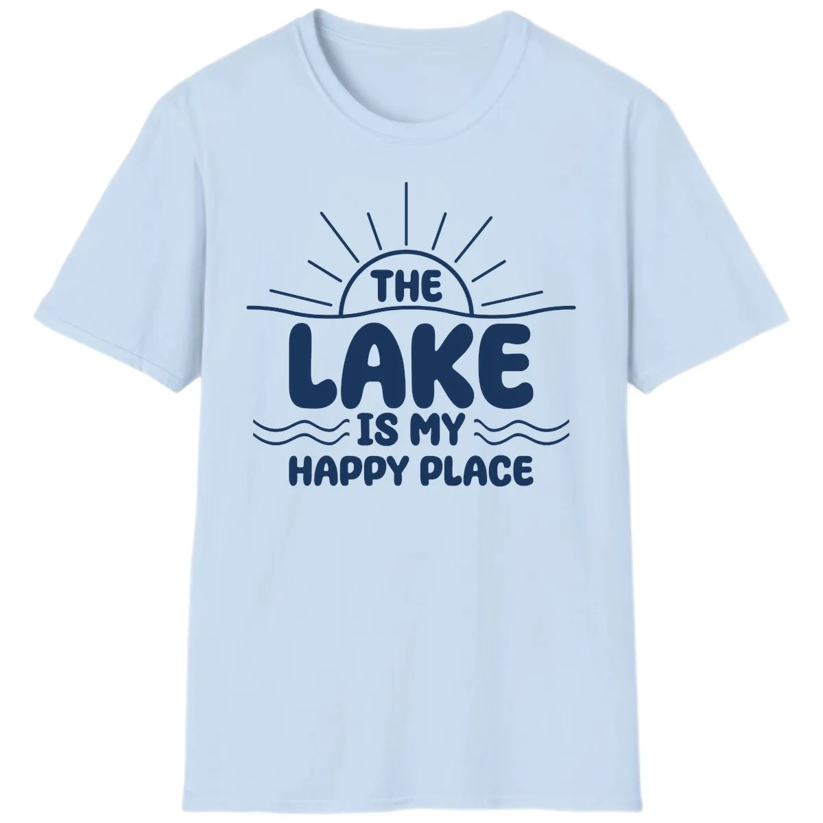 The Lake Is My Happy Place Design T-Shirt in Light Blue
