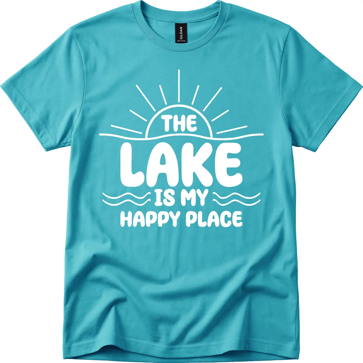 The Lake Is My Happy Place Design T-Shirt in Tropical Blue