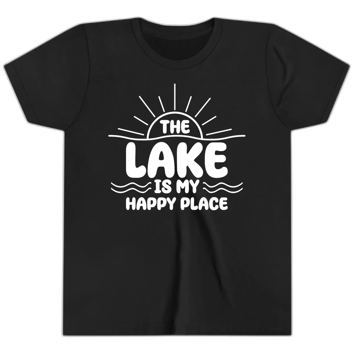 The Lake Is My Happy Place Design Youth T-Shirt in Black