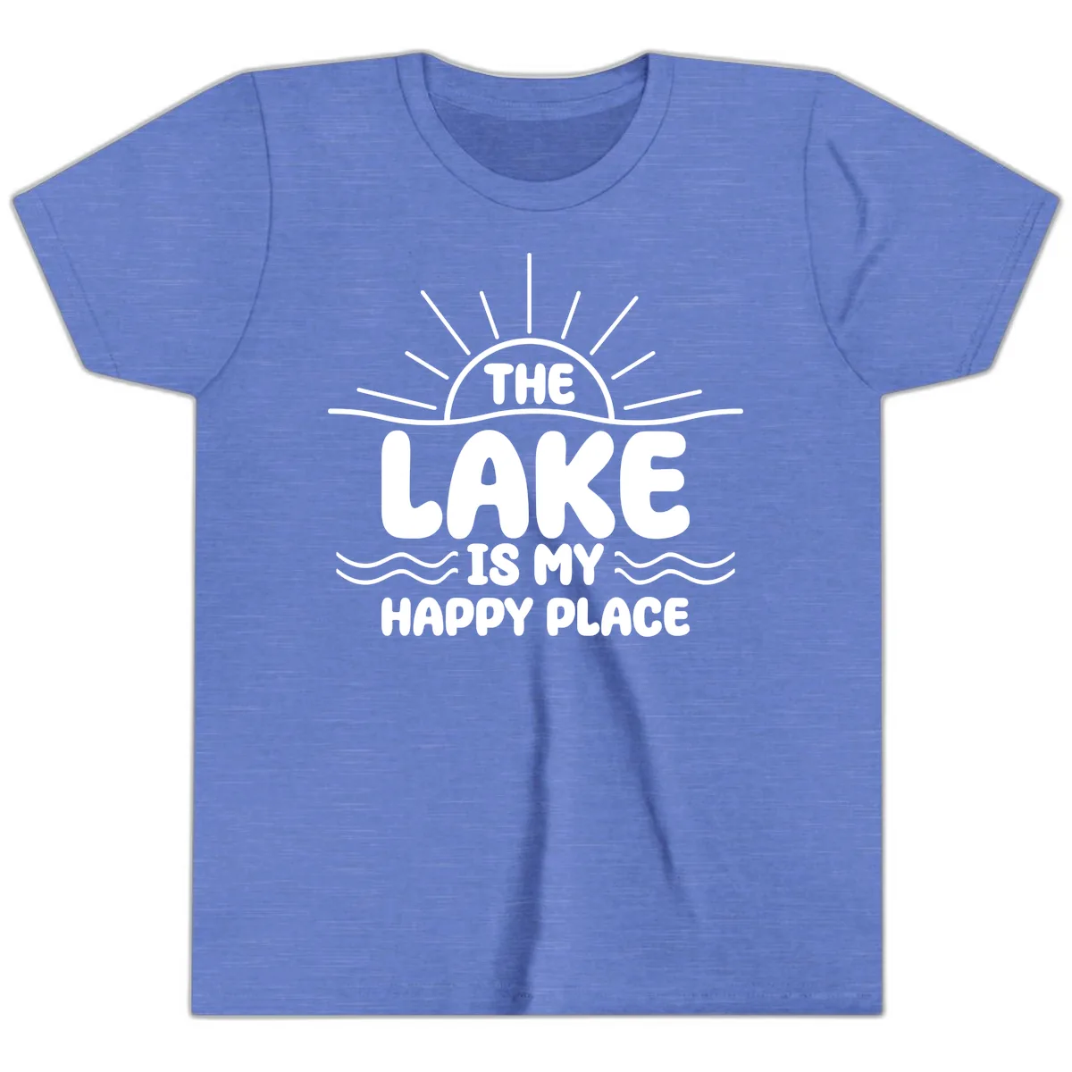 The Lake Is My Happy Place Design Youth T-Shirt in Heather Columbia Blue