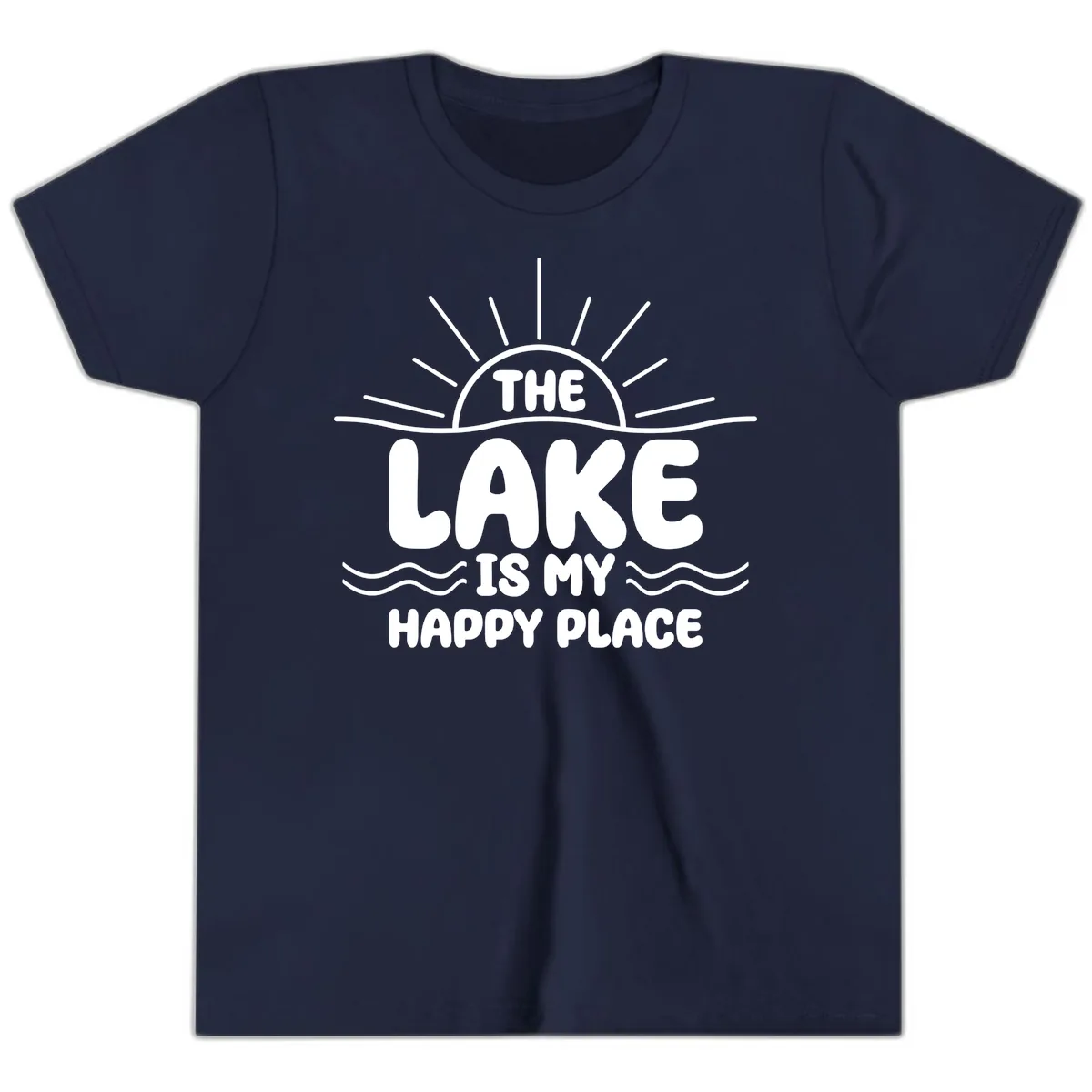 The Lake Is My Happy Place Design Youth T-Shirt in Navy