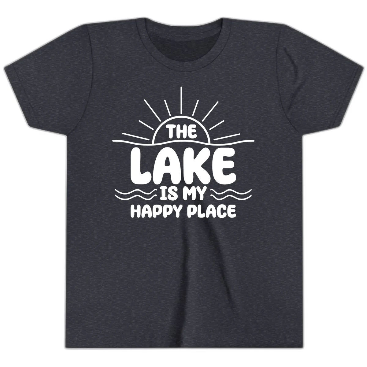 The Lake Is My Happy Place Design Youth T-Shirt in Heather Navy