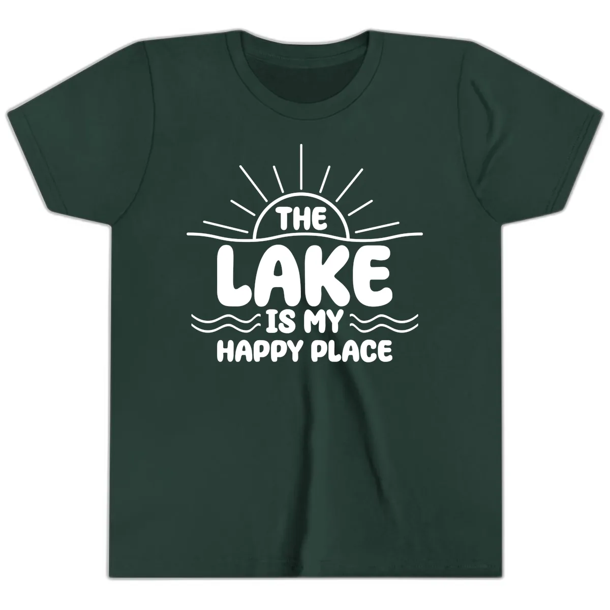 The Lake Is My Happy Place Design Youth T-Shirt in Forest
