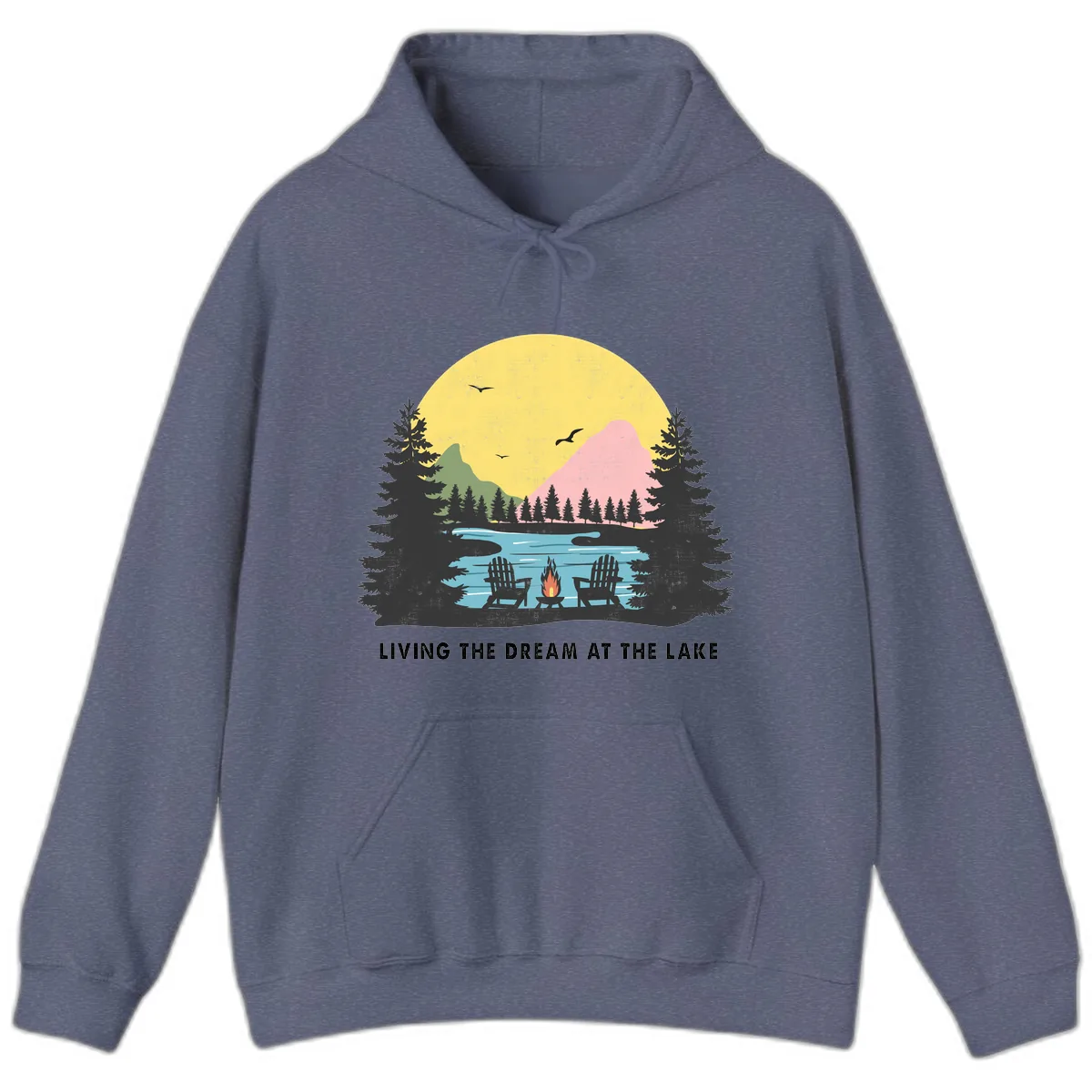 Living The Dream At The Lake Hoodie in Heather Navy