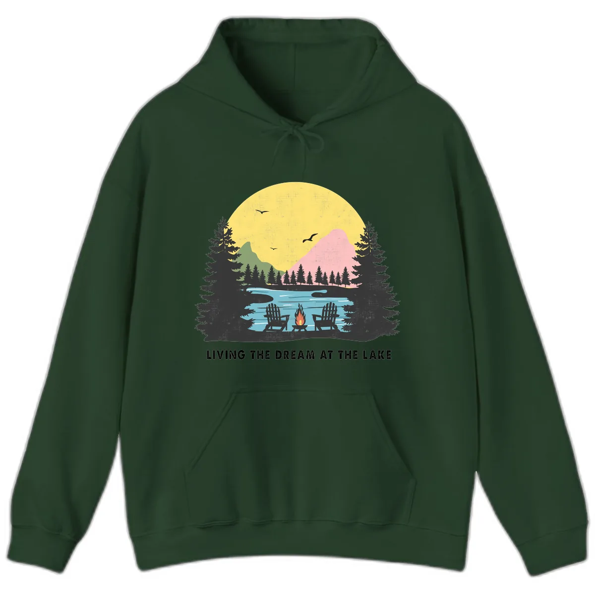 Living The Dream At The Lake Hoodie in Forest Green