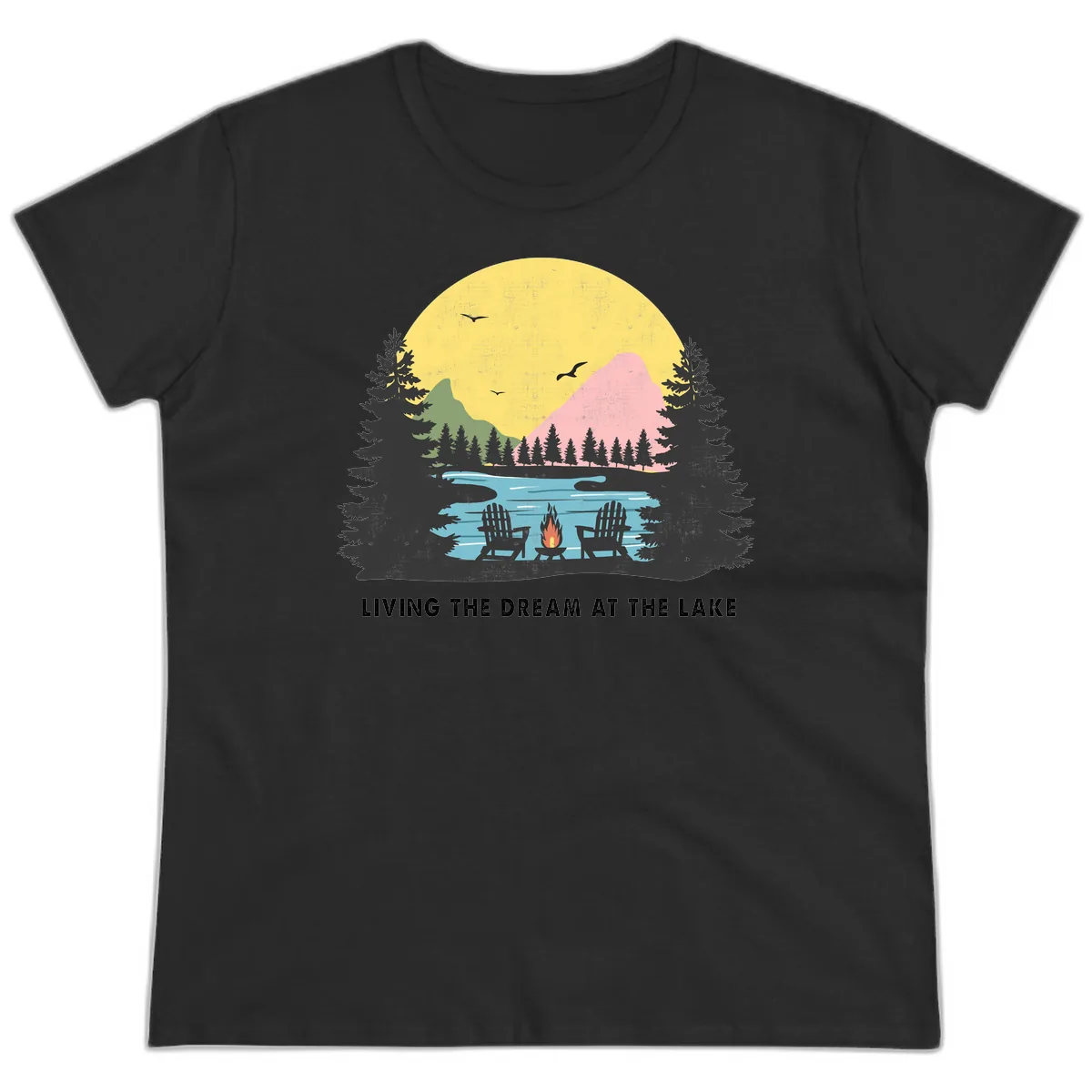 Living The Dream At The Lake Ladies Tee in Black