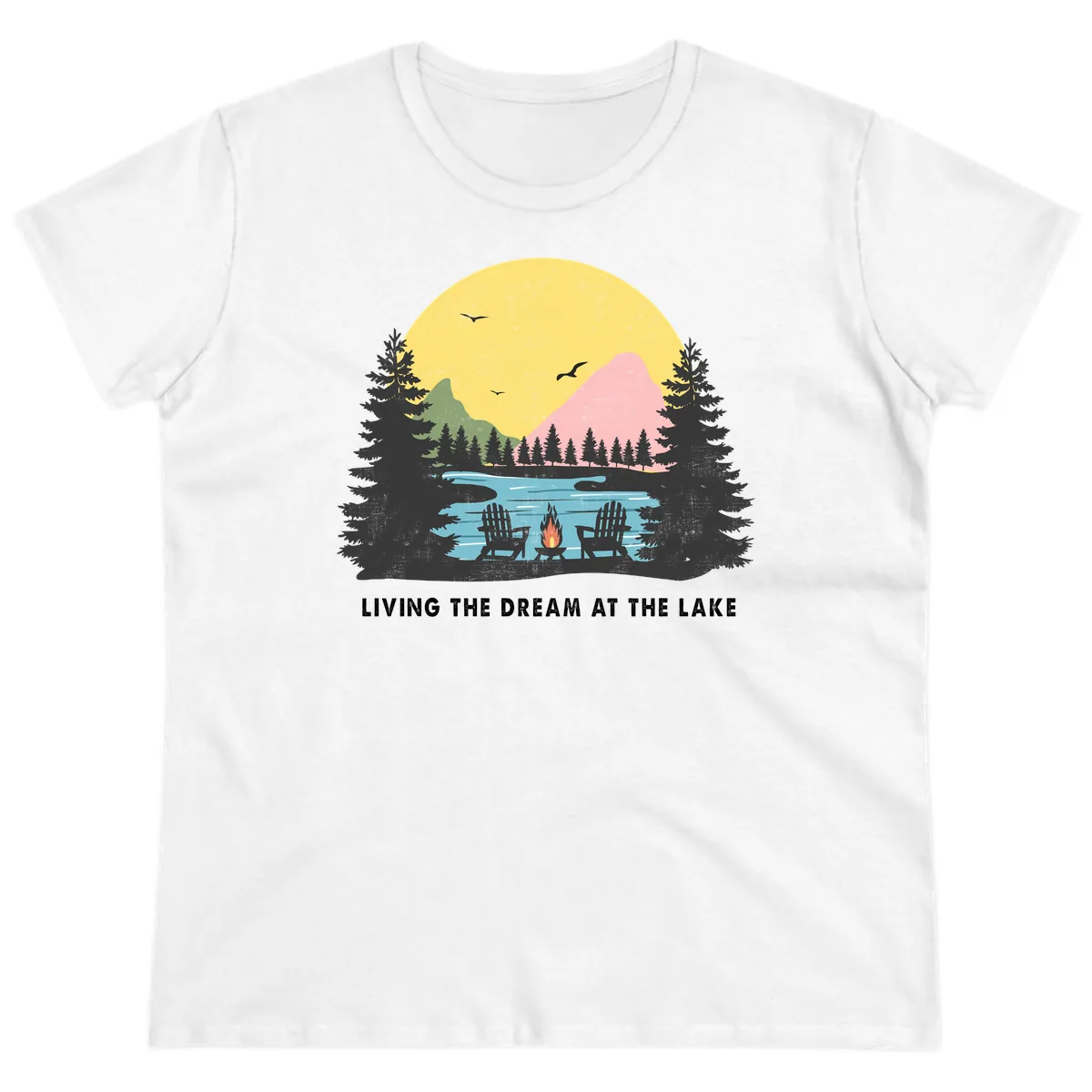 Living The Dream At The Lake Ladies Tee in White
