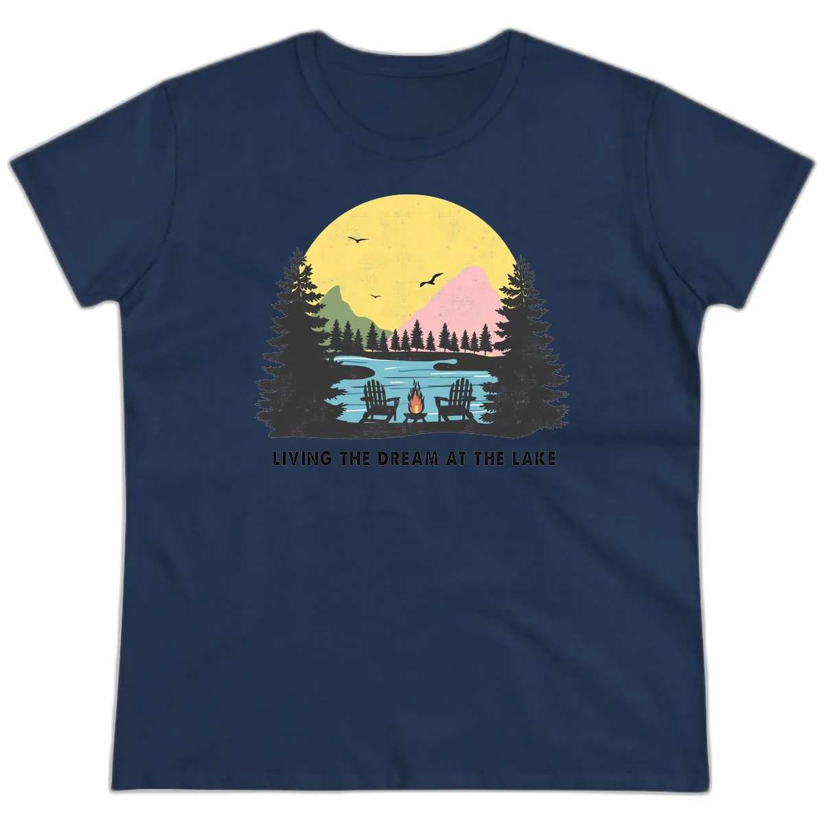 Living The Dream At The Lake Ladies Tee in Navy