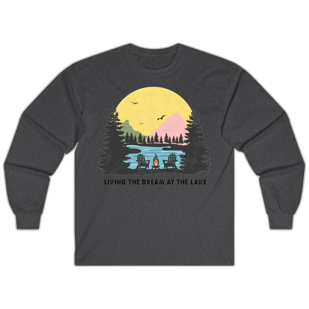 Living The Dream At The Lake Long Sleeve in Dark Heather