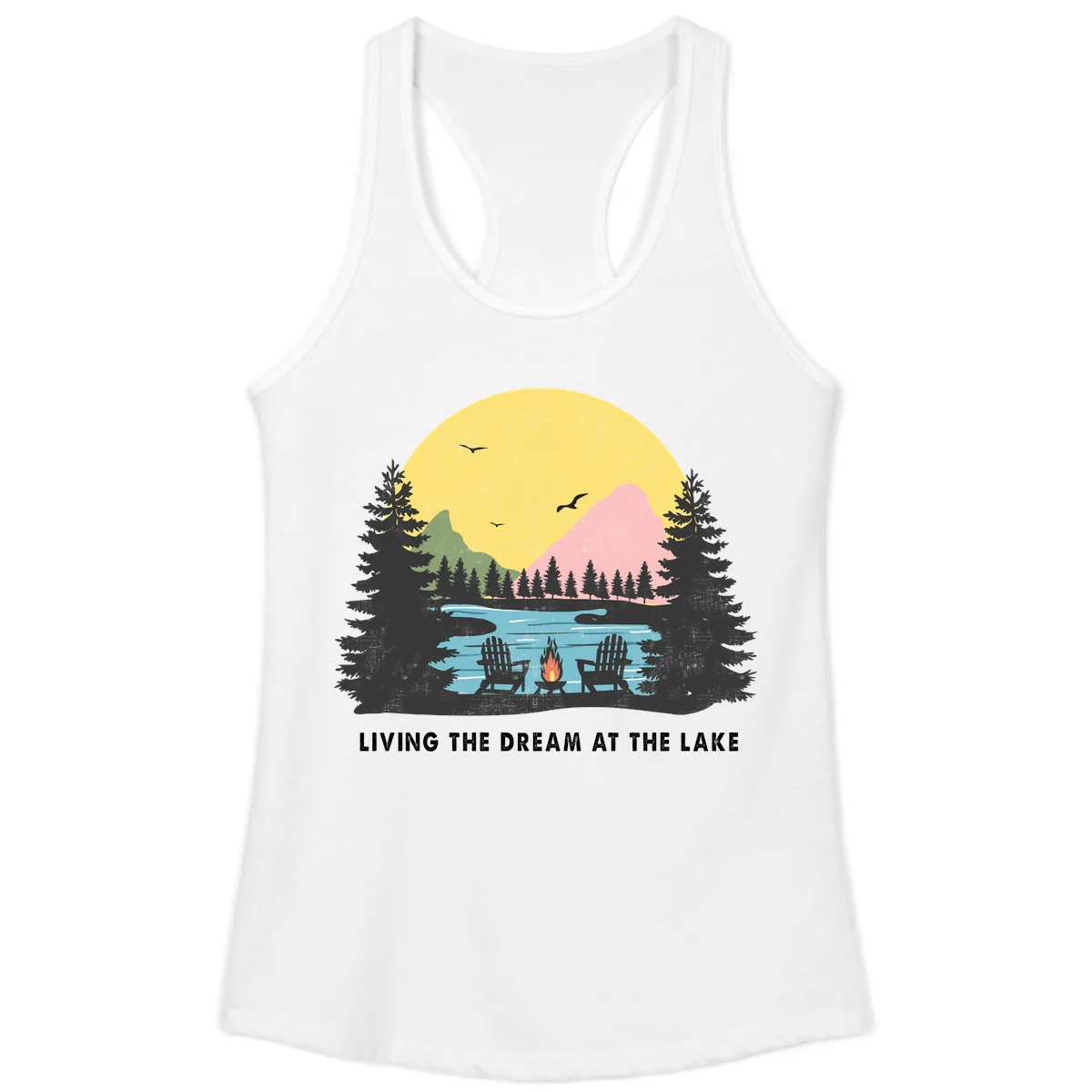 Living The Dream At The Lake Ladies Tank in White