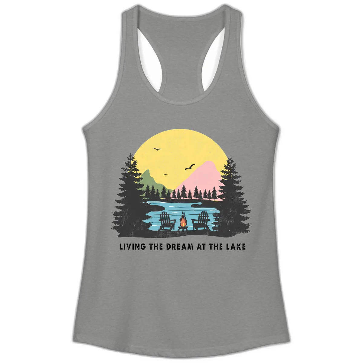 Living The Dream At The Lake Ladies Tank in Heather Grey