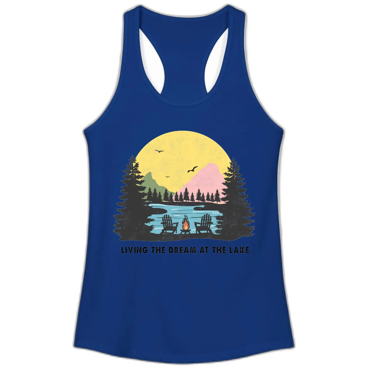 Living The Dream At The Lake Ladies Tank in Solid Royal