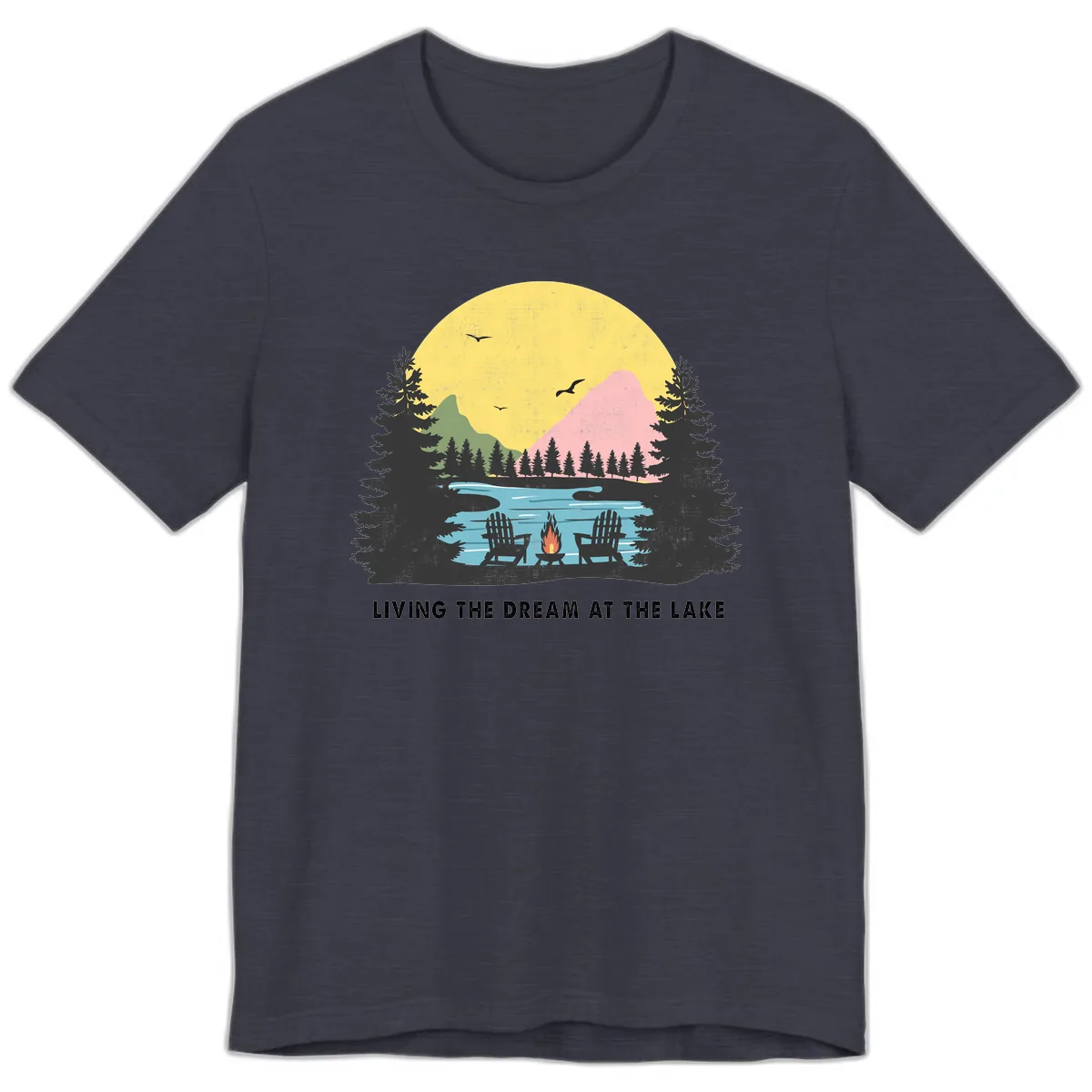 Living The Dream At The Lake Premium T-Shirt in Heather Midnight Navy