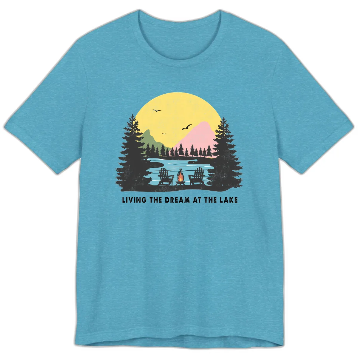 Living The Dream At The Lake Premium T-Shirt in Heather Aqua