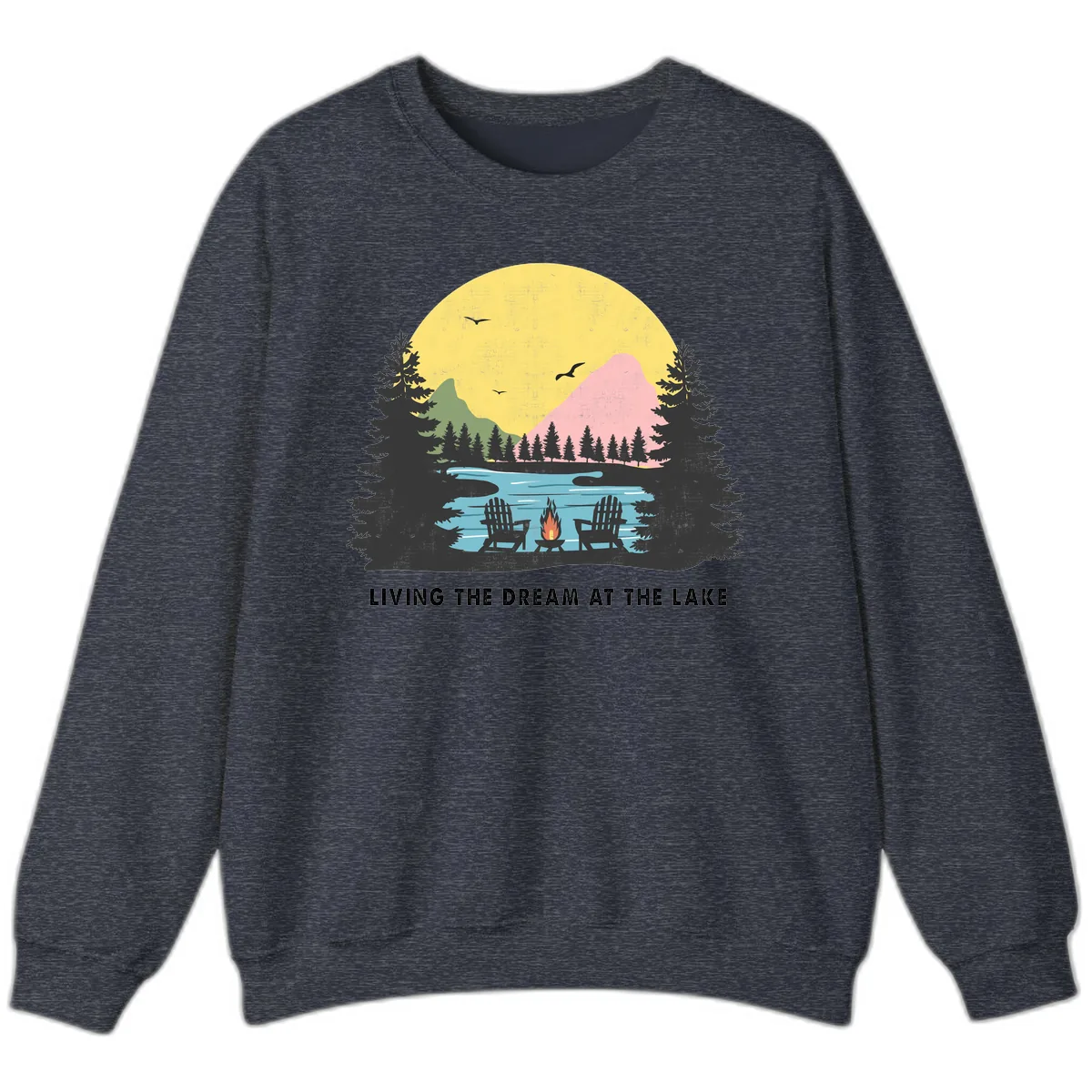 Living The Dream At The Lake Sweatshirt in Heather Sport Dark Navy