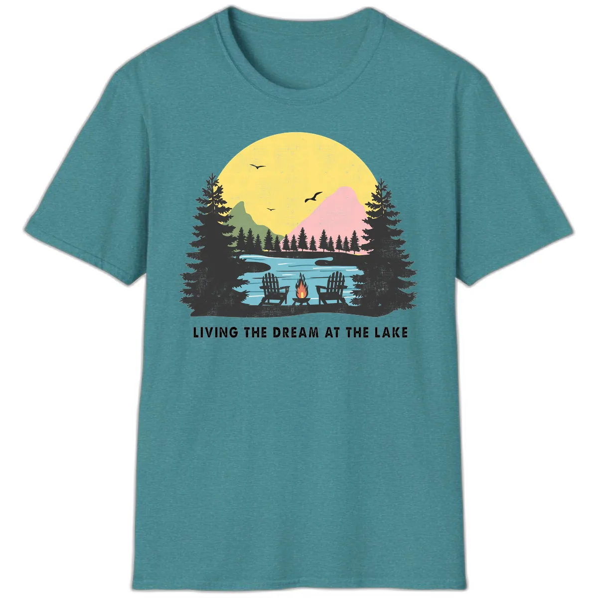 Living The Dream At The Lake T-Shirt in Heather Galapagos Blue