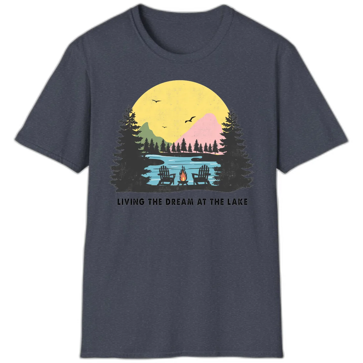 Living The Dream At The Lake T-Shirt in Heather Navy