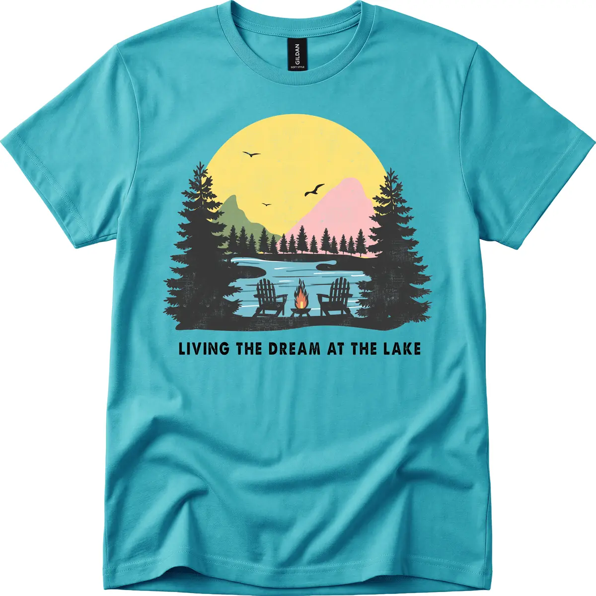 Living The Dream At The Lake T-Shirt in Tropical Blue