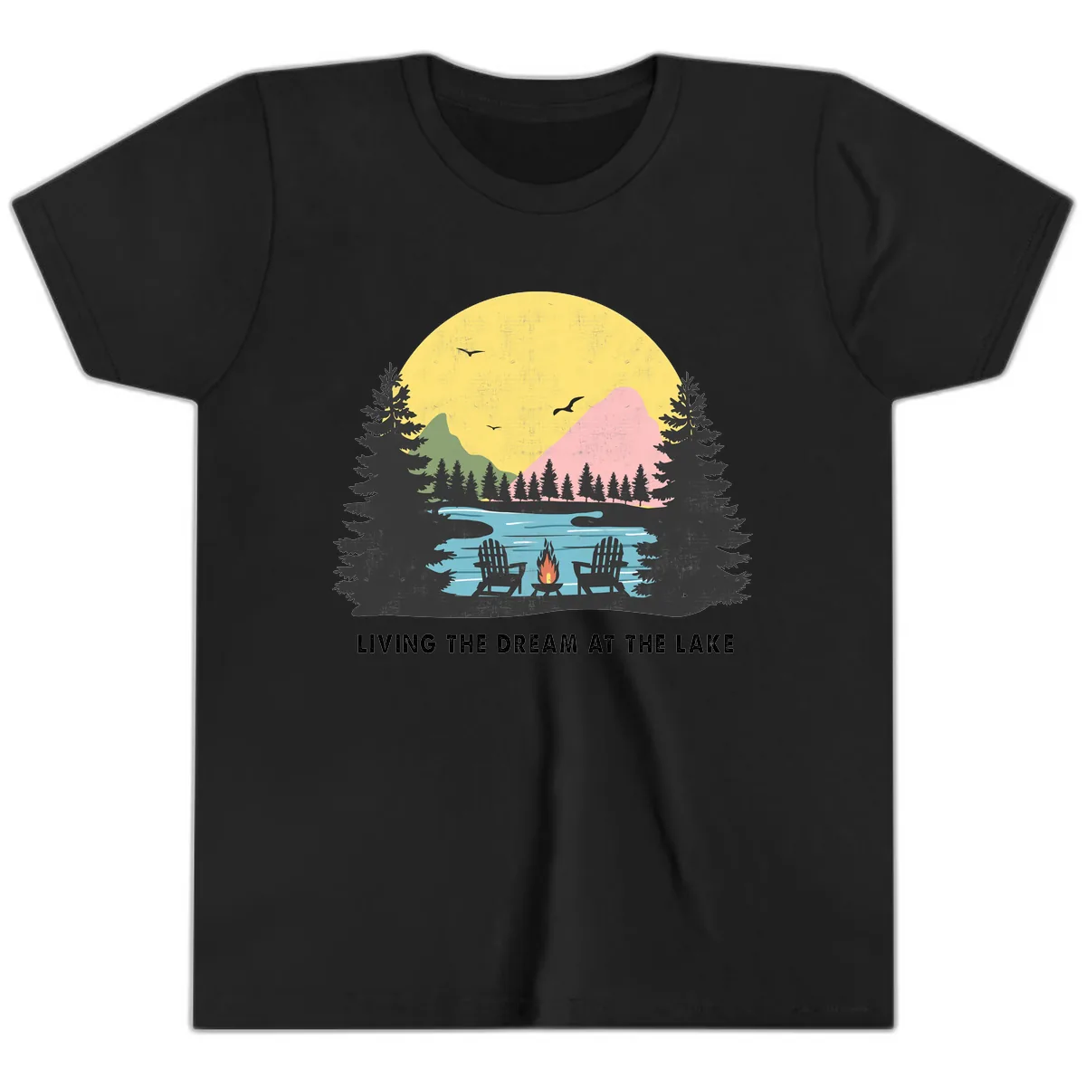 Living The Dream At The Lake Youth T-Shirt in Black