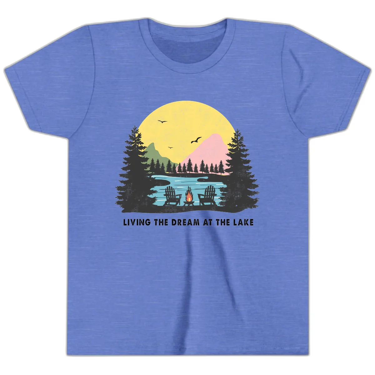 Living The Dream At The Lake Youth T-Shirt in Heather Columbia Blue