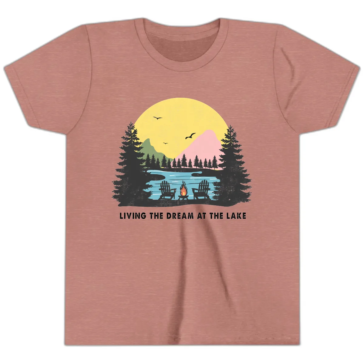 Living The Dream At The Lake Youth T-Shirt in Heather Mauve