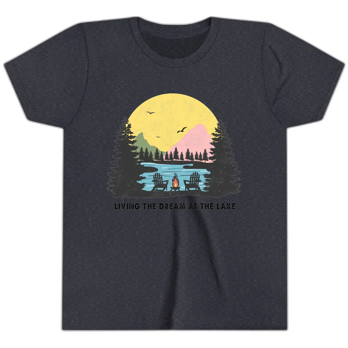 Living The Dream At The Lake Youth T-Shirt in Heather Navy