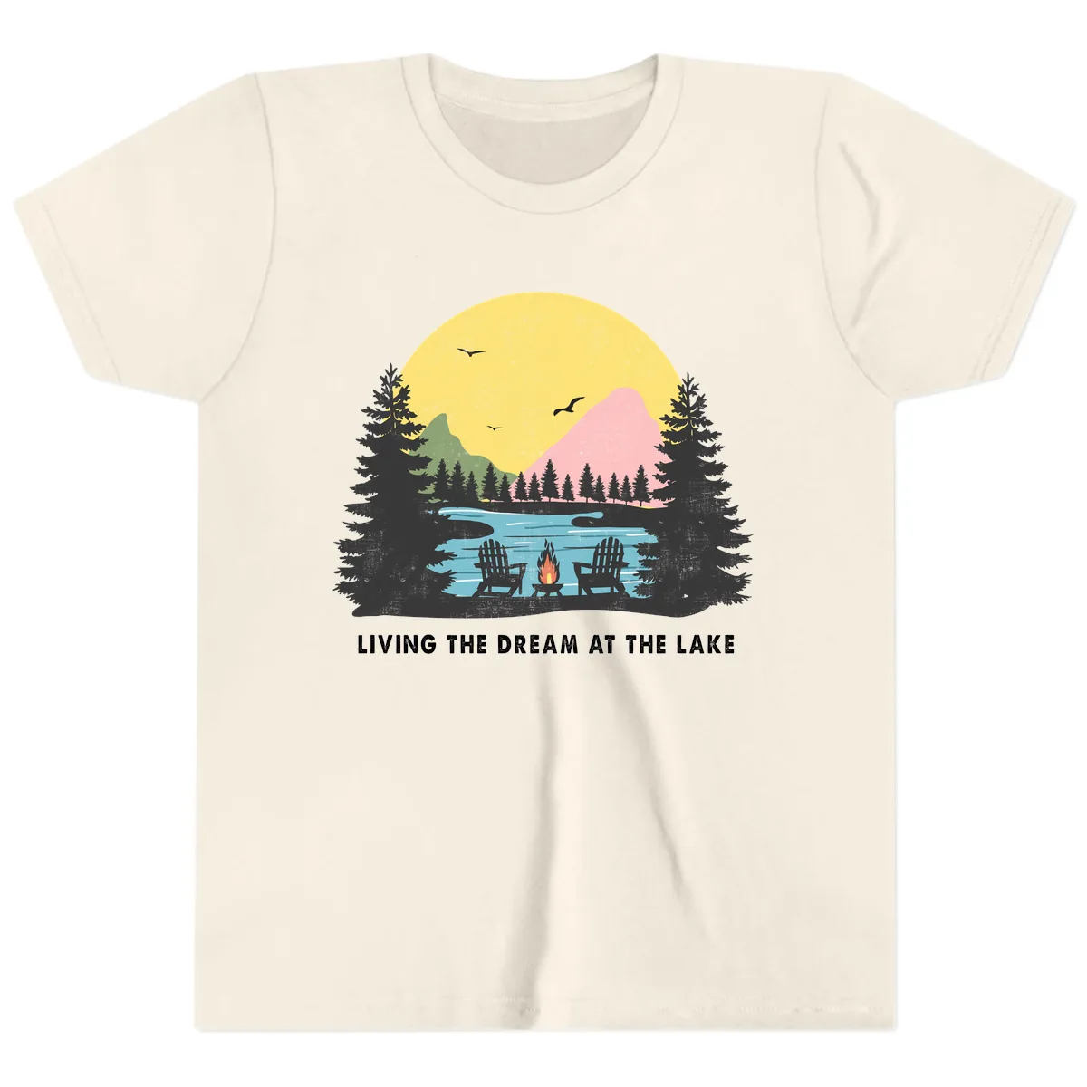 Living The Dream At The Lake Youth T-Shirt in Natural