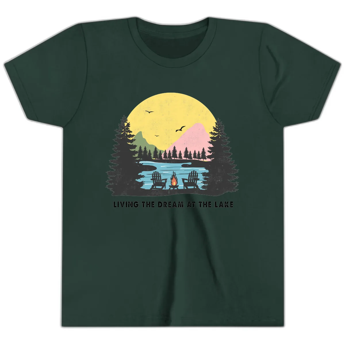 Living The Dream At The Lake Youth T-Shirt in Forest