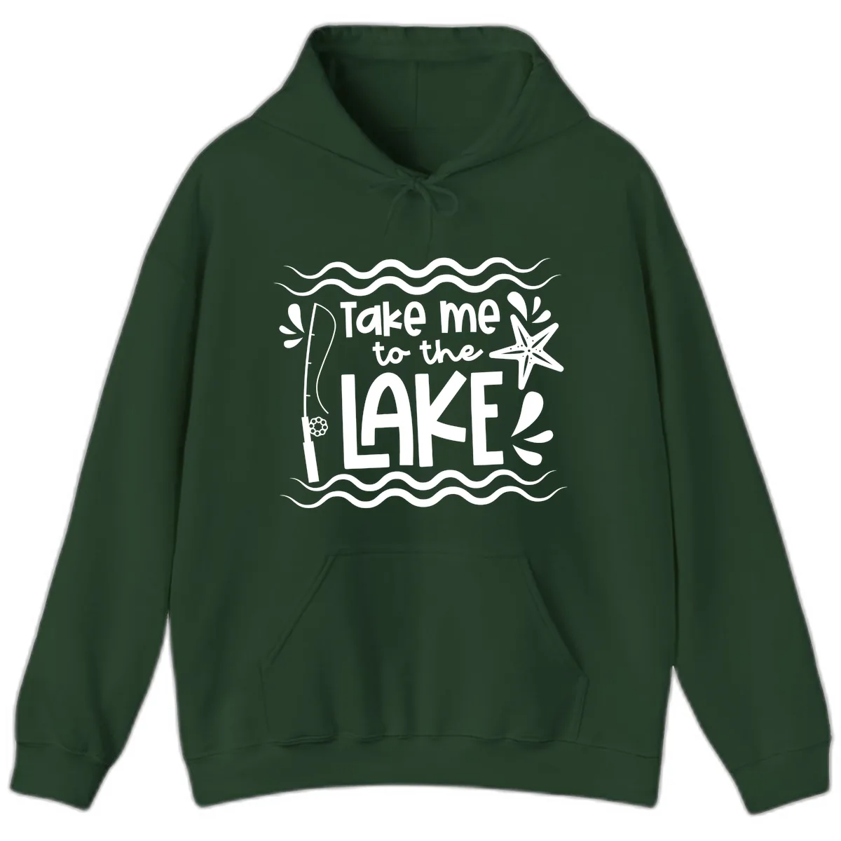 Take Me To The Lake Design Hoodie in Forest Green