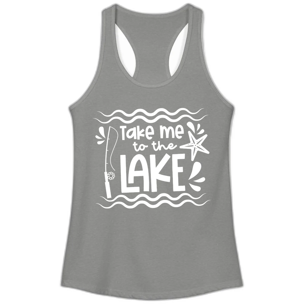 Take Me To The Lake Design Ladies Tank in Heather Grey