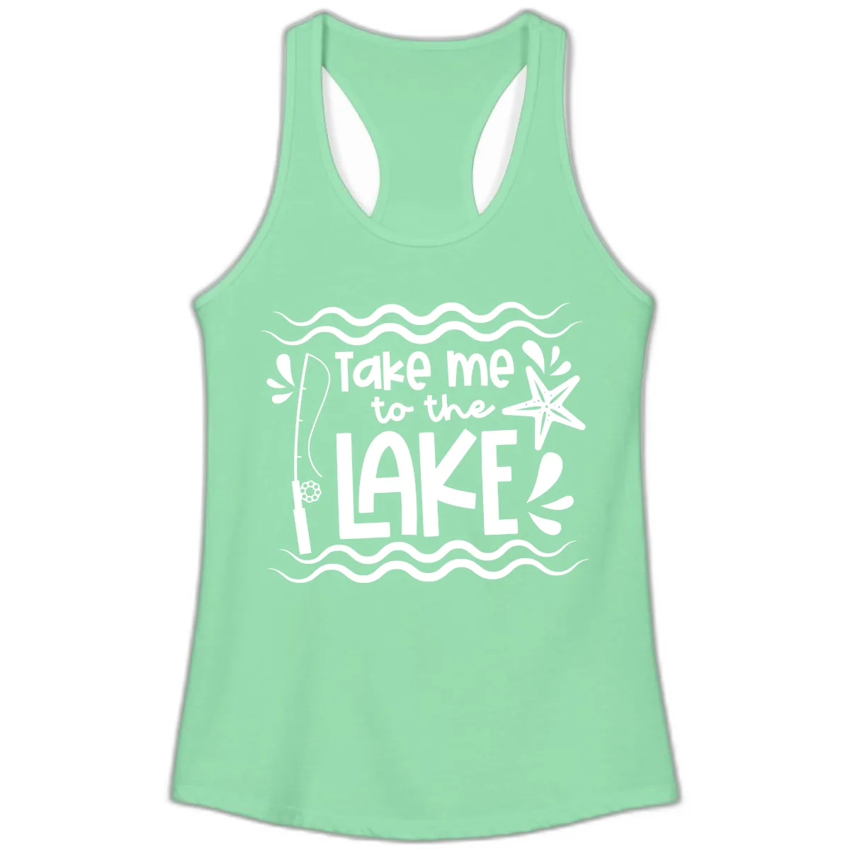 Take Me To The Lake Design Ladies Tank in Solid Mint
