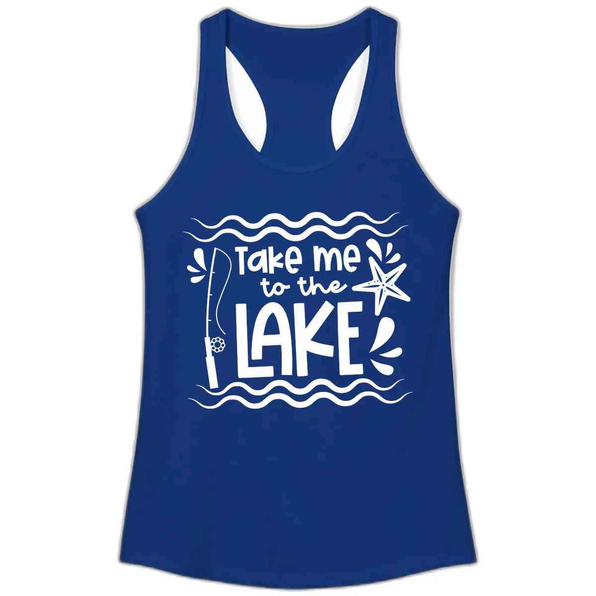Take Me To The Lake Design Ladies Tank in Solid Royal