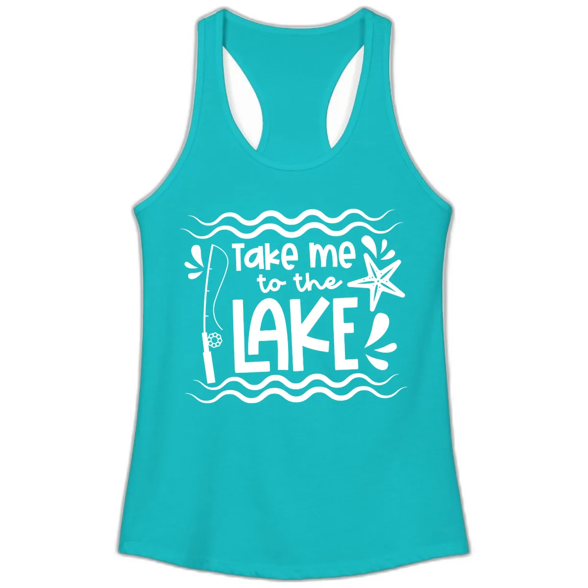 Take Me To The Lake Design Ladies Tank in Tahiti Blue