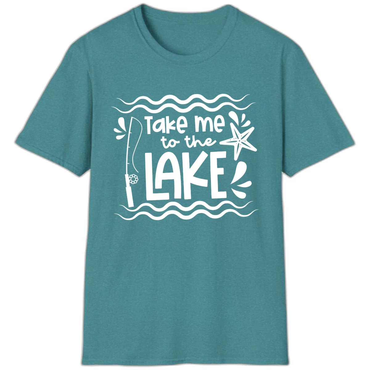 Take Me To The Lake Design T-Shirt in Heather Galapagos Blue