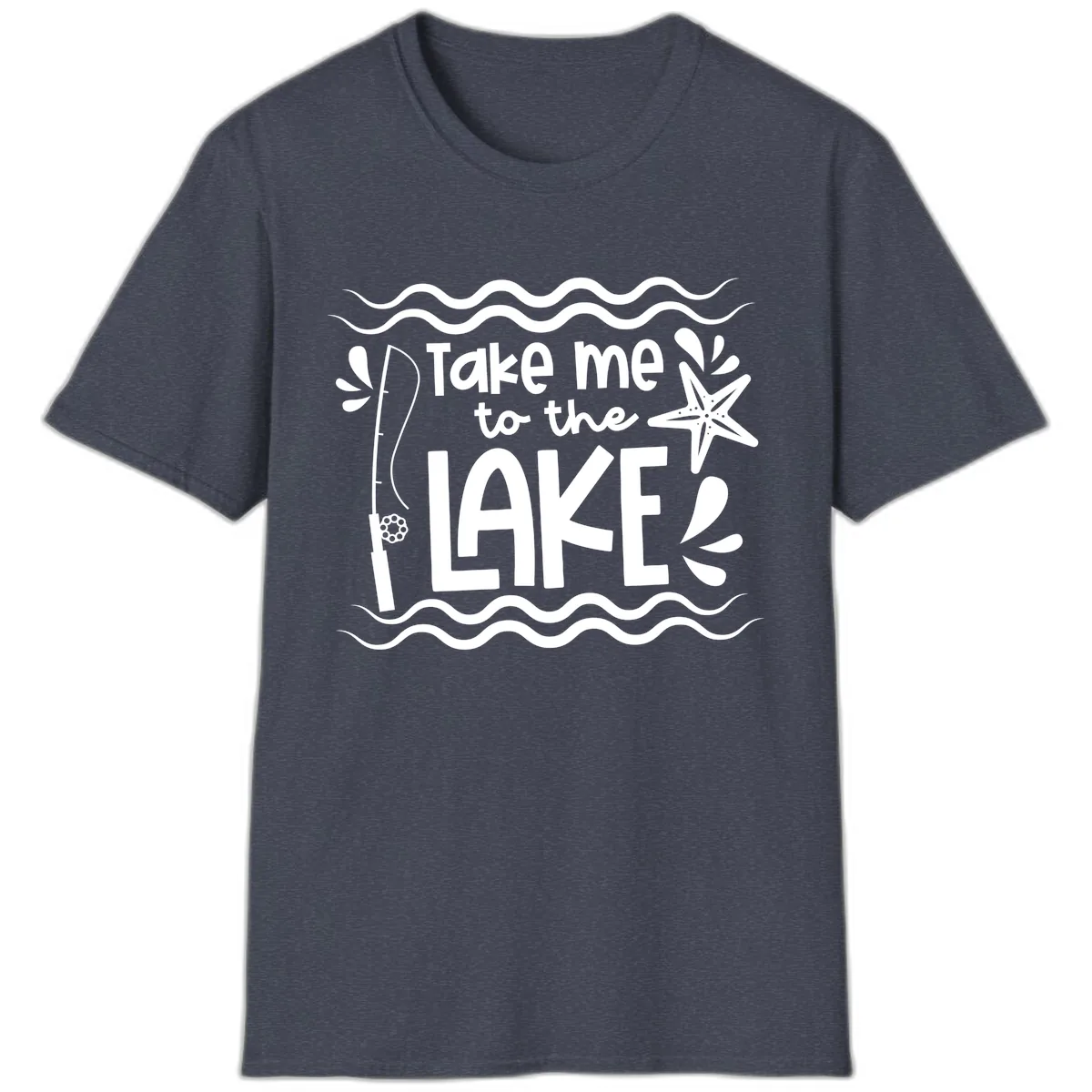 Take Me To The Lake Design T-Shirt in Heather Navy