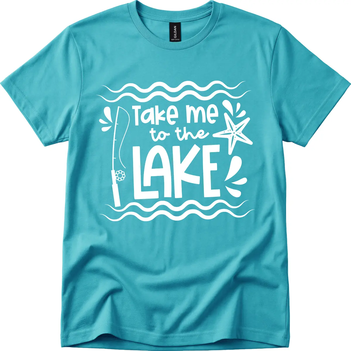 Take Me To The Lake Design T-Shirt in Tropical Blue