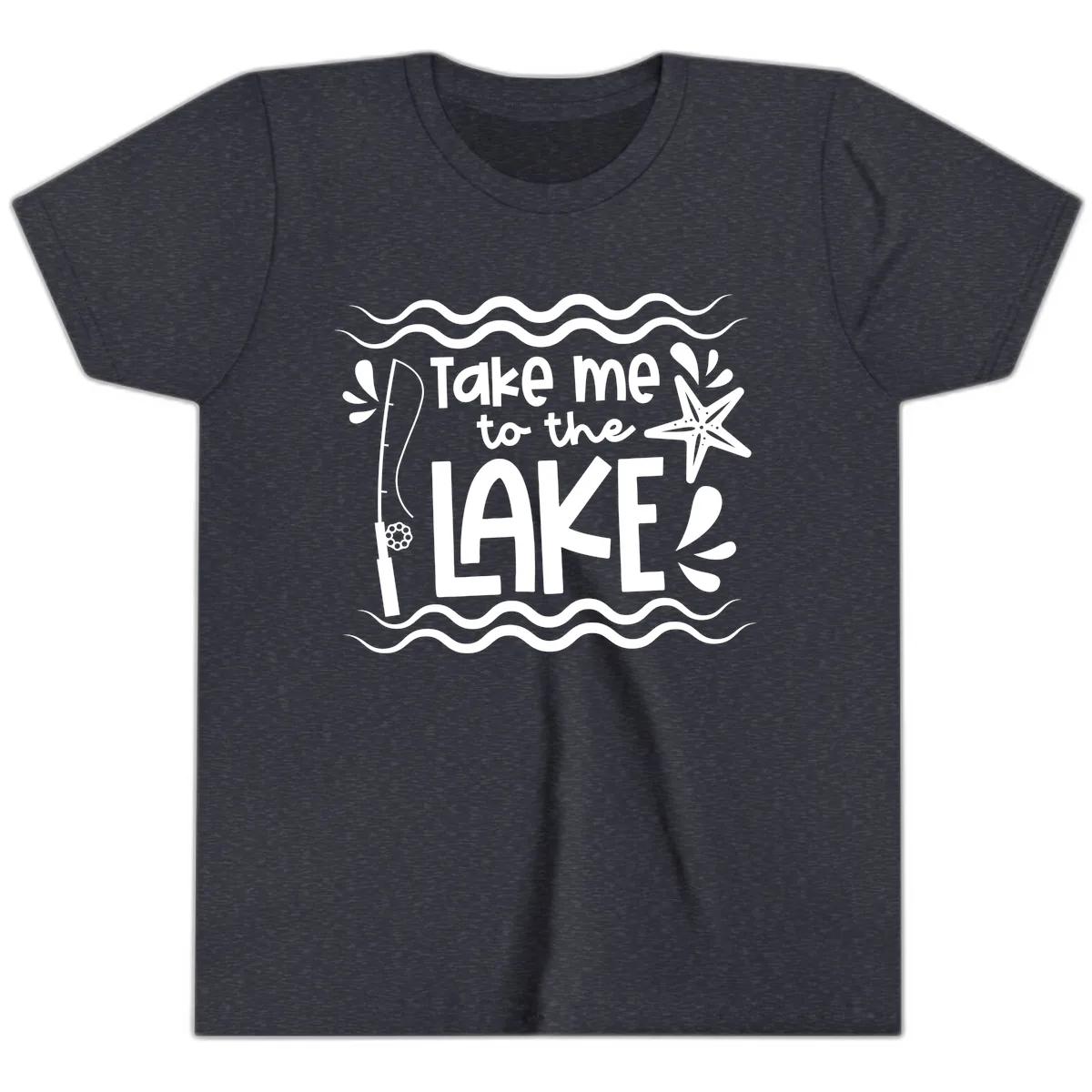 Take Me To The Lake Design Youth T-Shirt in Heather Navy