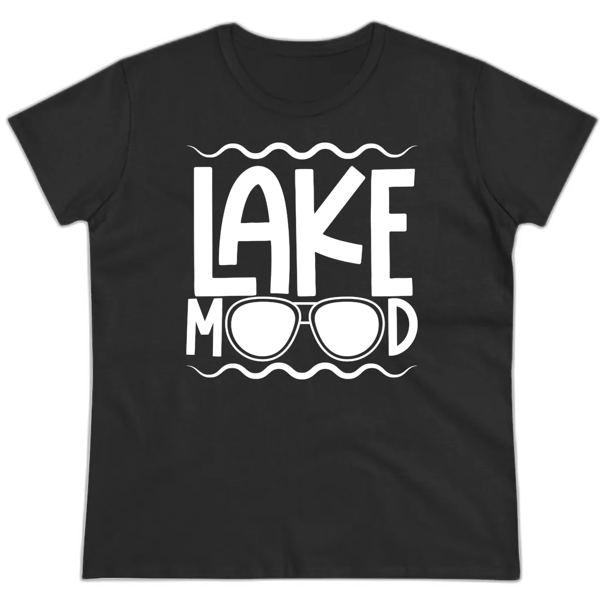 Lake Mood Sunglasses Design Ladies Tee in Black