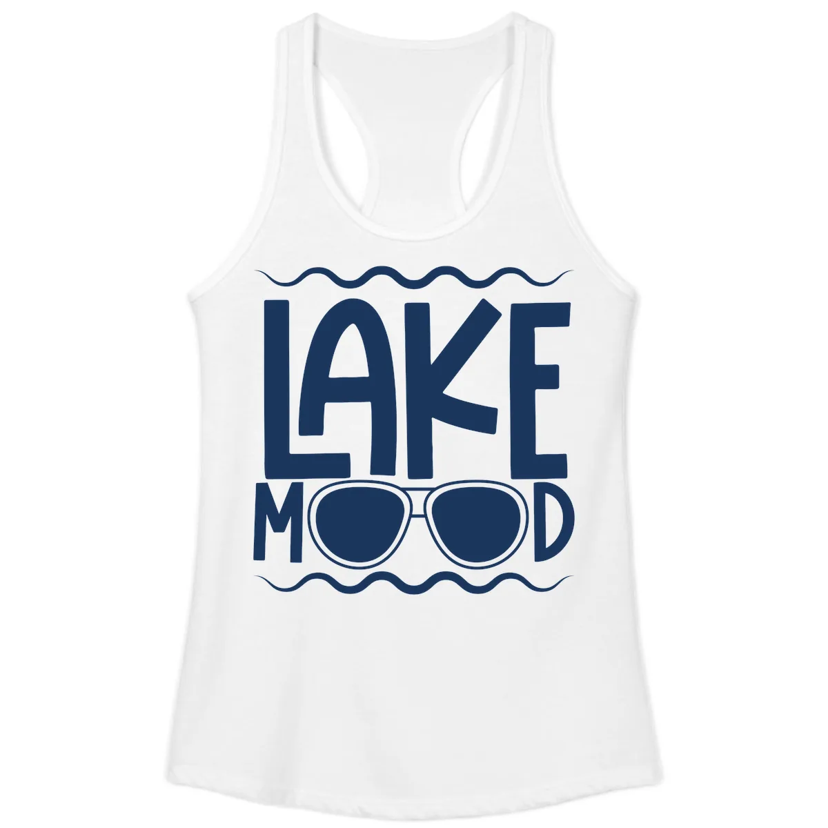 Lake Mood Sunglasses Design Ladies Tank in White