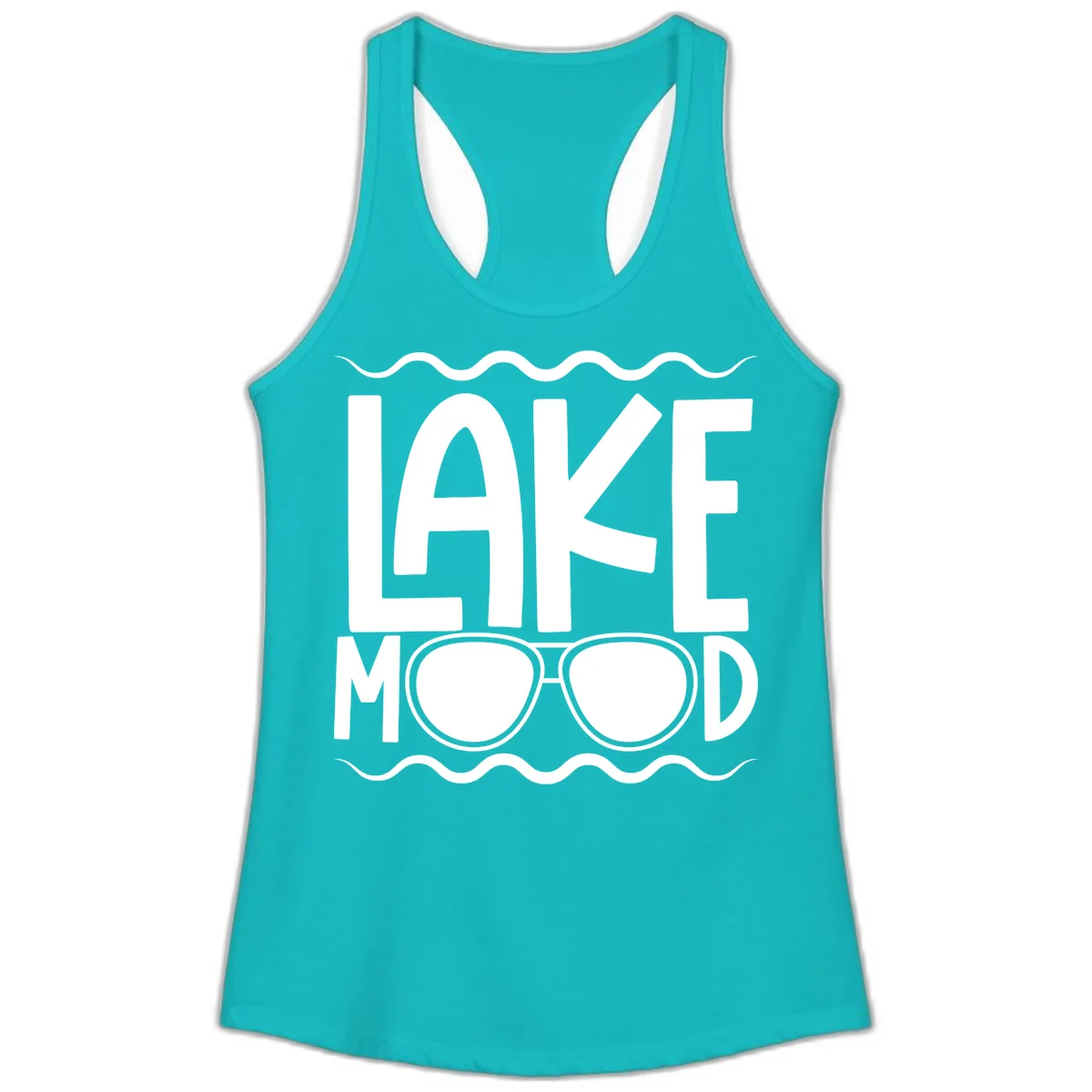 Lake Mood Sunglasses Design Ladies Tank in Tahiti Blue