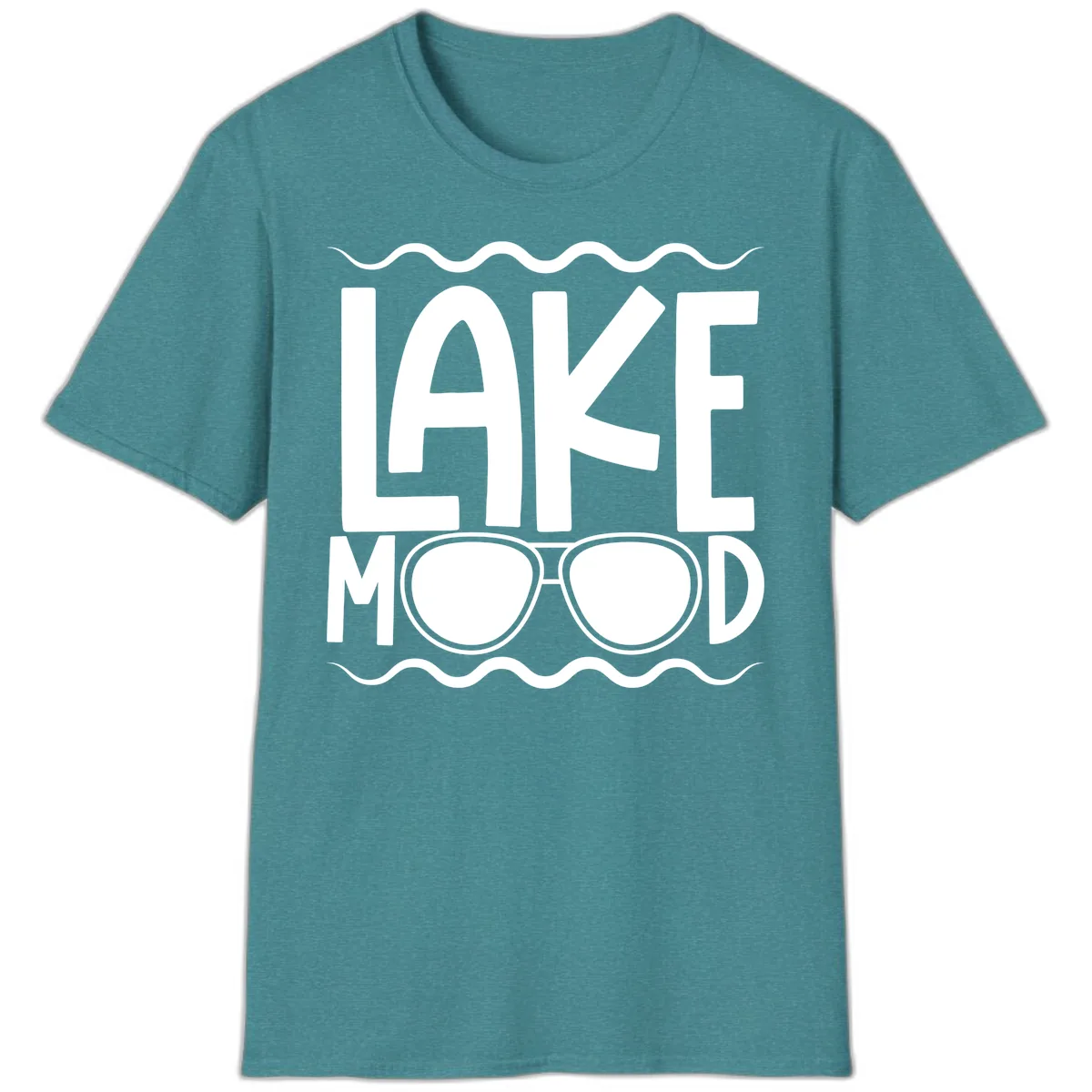 Lake Mood Sunglasses Design T-Shirt in Heather Galapagos Blue