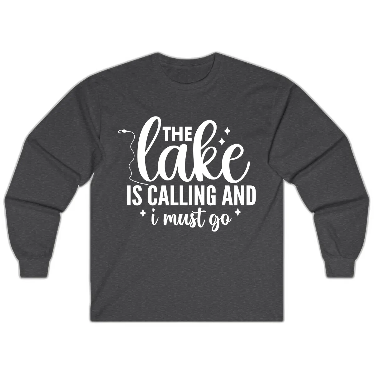 The Lake Is Calling And I Must Go Design Long Sleeve in Dark Heather