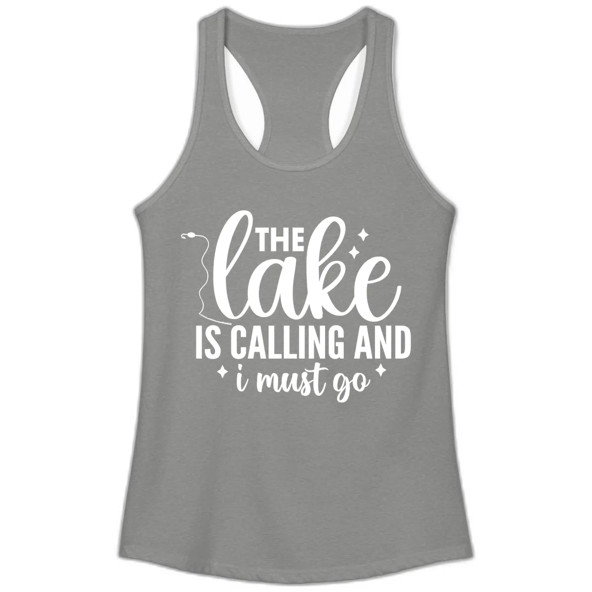 The Lake Is Calling And I Must Go Design Ladies Tank in Heather Grey