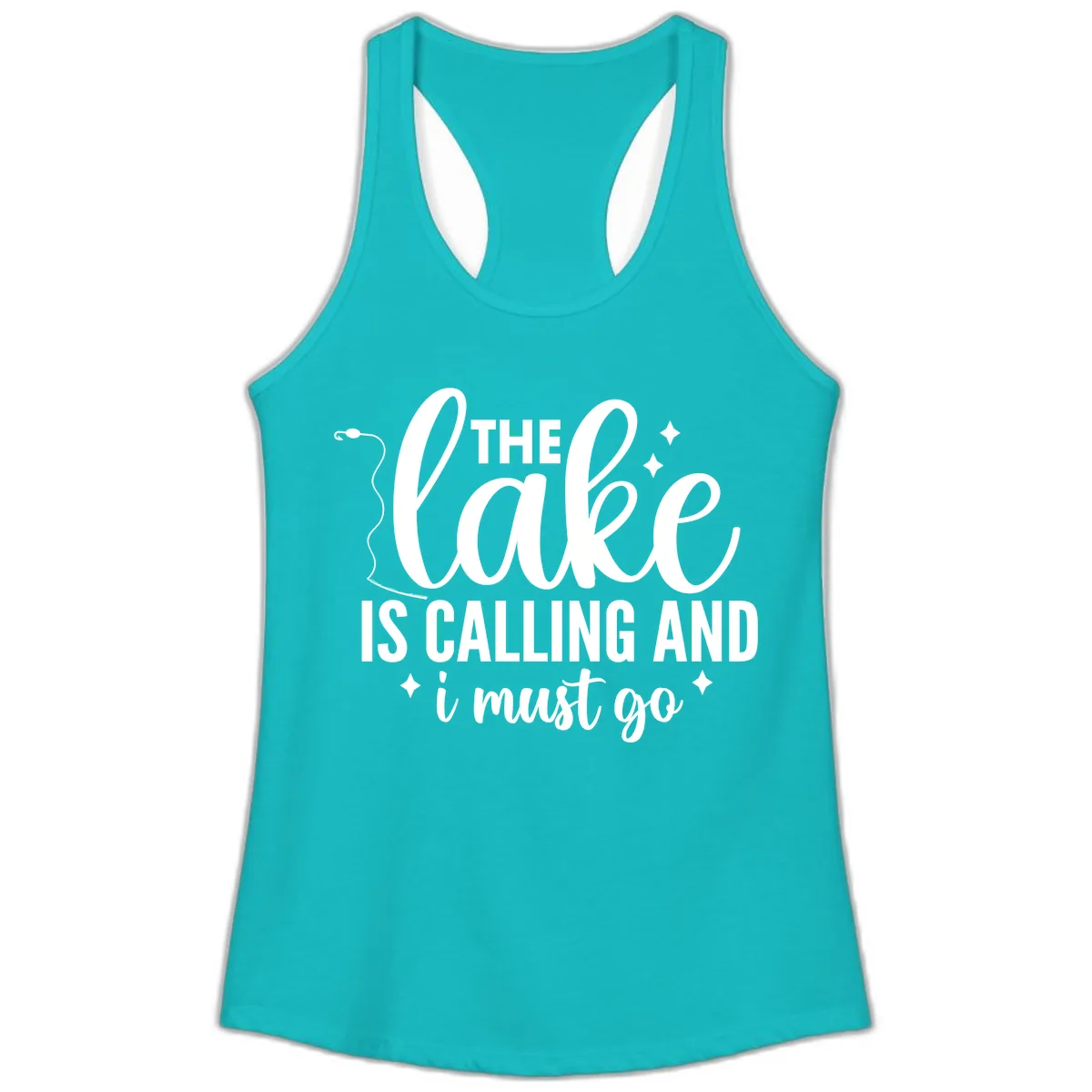 The Lake Is Calling And I Must Go Design Ladies Tank in Tahiti Blue