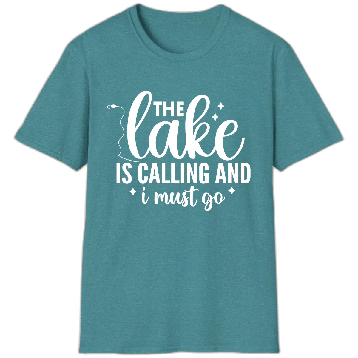 The Lake Is Calling And I Must Go Design T-Shirt in Heather Galapagos Blue