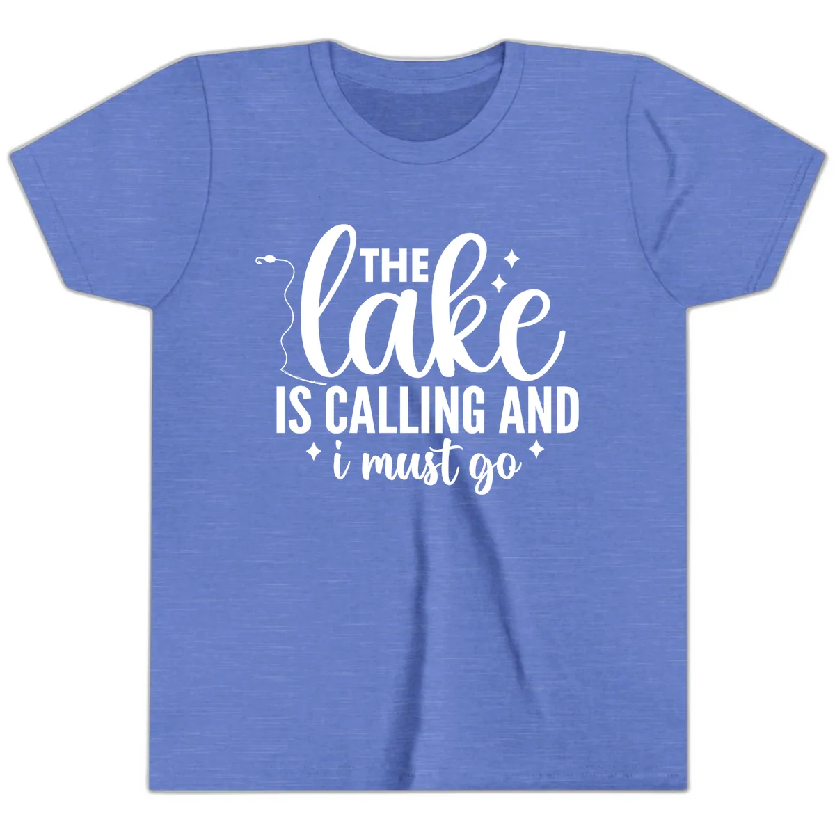 The Lake Is Calling And I Must Go Design Youth T-Shirt in Heather Columbia Blue