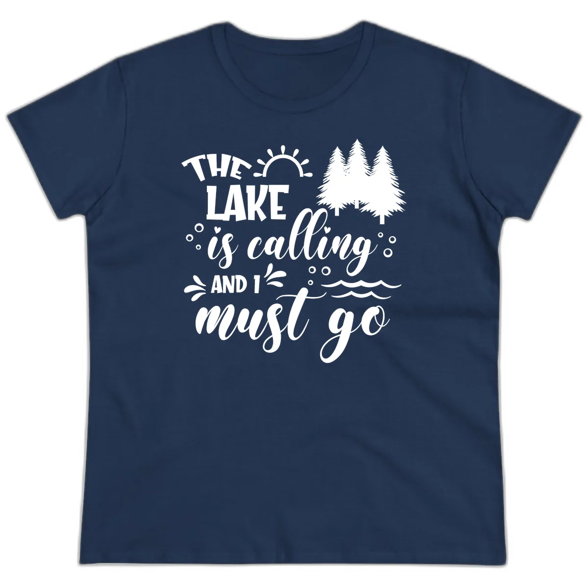 The Lake Is Calling And I Must Go Ladies Tee in Navy