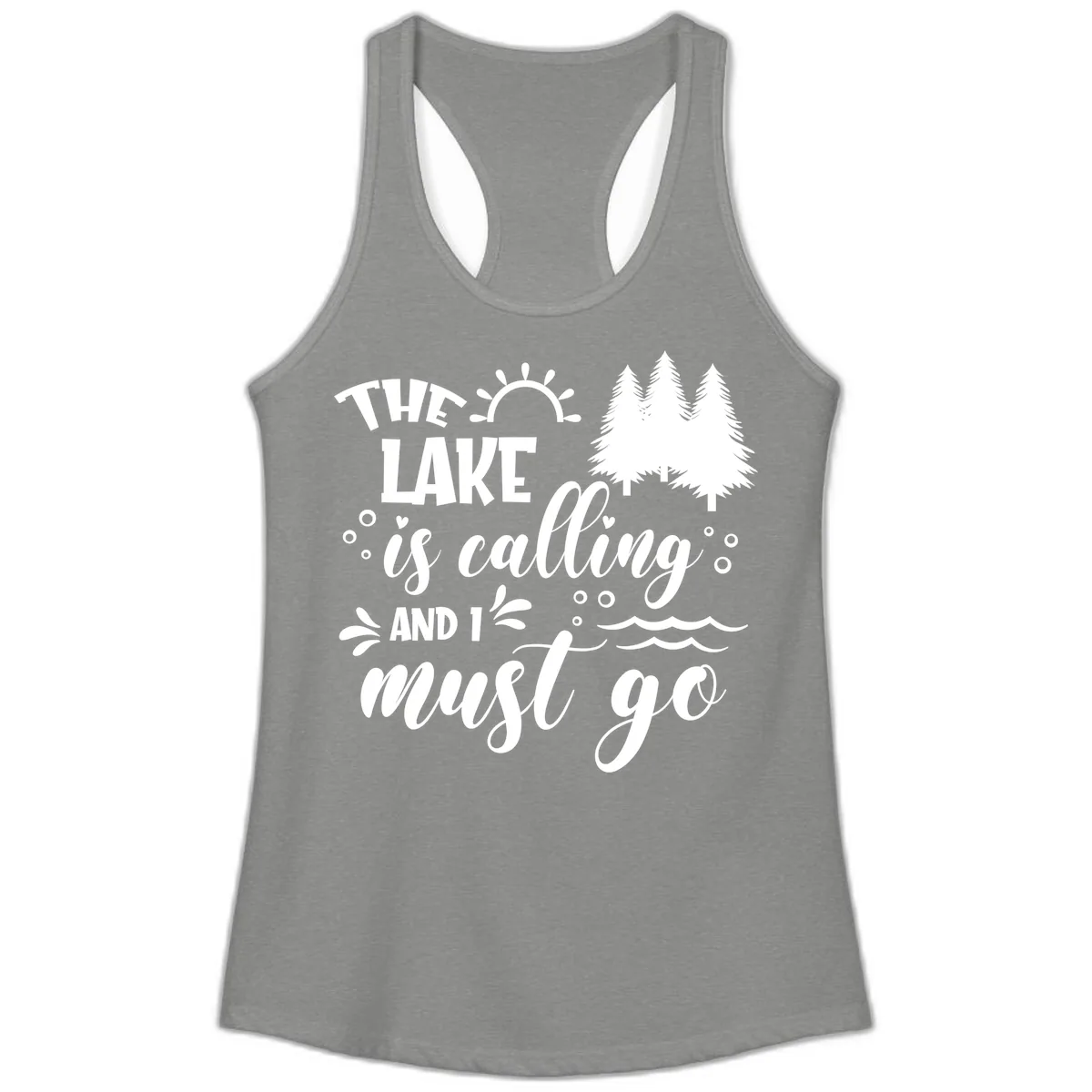 The Lake Is Calling And I Must Go Ladies Tank in Heather Grey