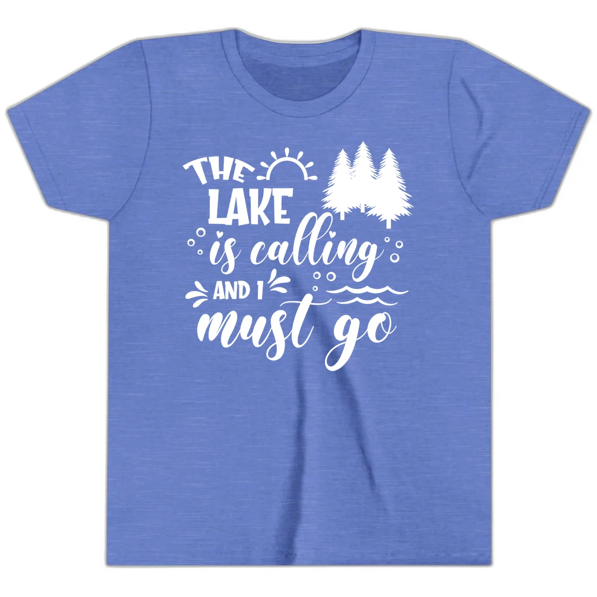 The Lake Is Calling And I Must Go Youth T-Shirt in Heather Columbia Blue