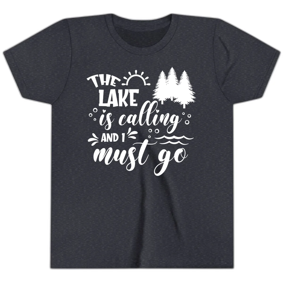 The Lake Is Calling And I Must Go Youth T-Shirt in Heather Navy